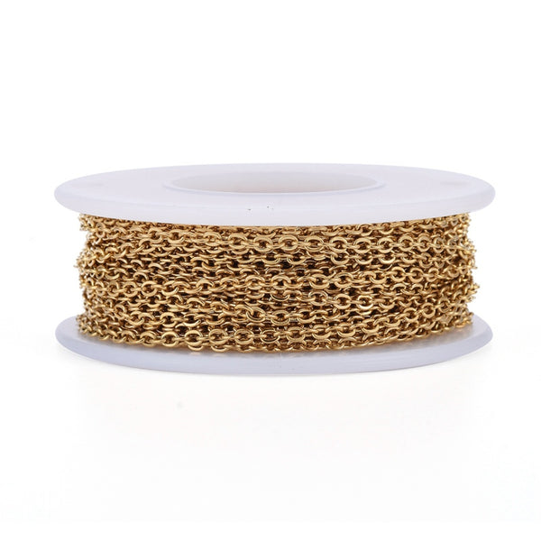 Edelstahlkette mit ovalen Gliedern goldfarbig gelötet 2,5x2x0,5mm 1m