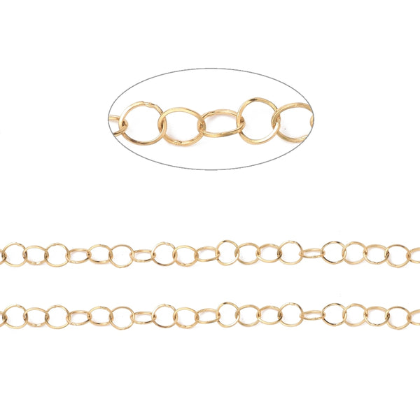 Edelstahl Rolo-Kette goldfarbig  3,6mm 1m