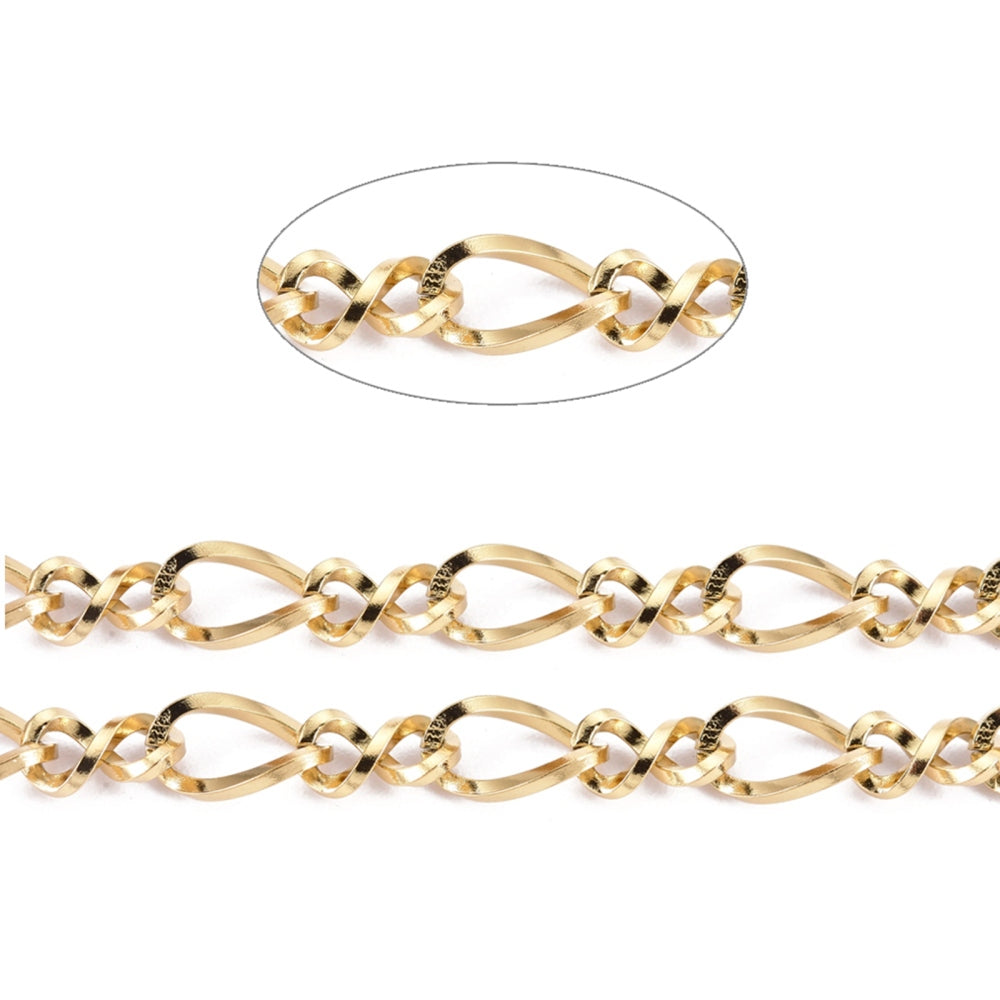 Edelstahlkette 304 Figaro ungeschweißt gold 6x3,5x1mm 5,5x3,5x1mm Ionenplattierung 1m