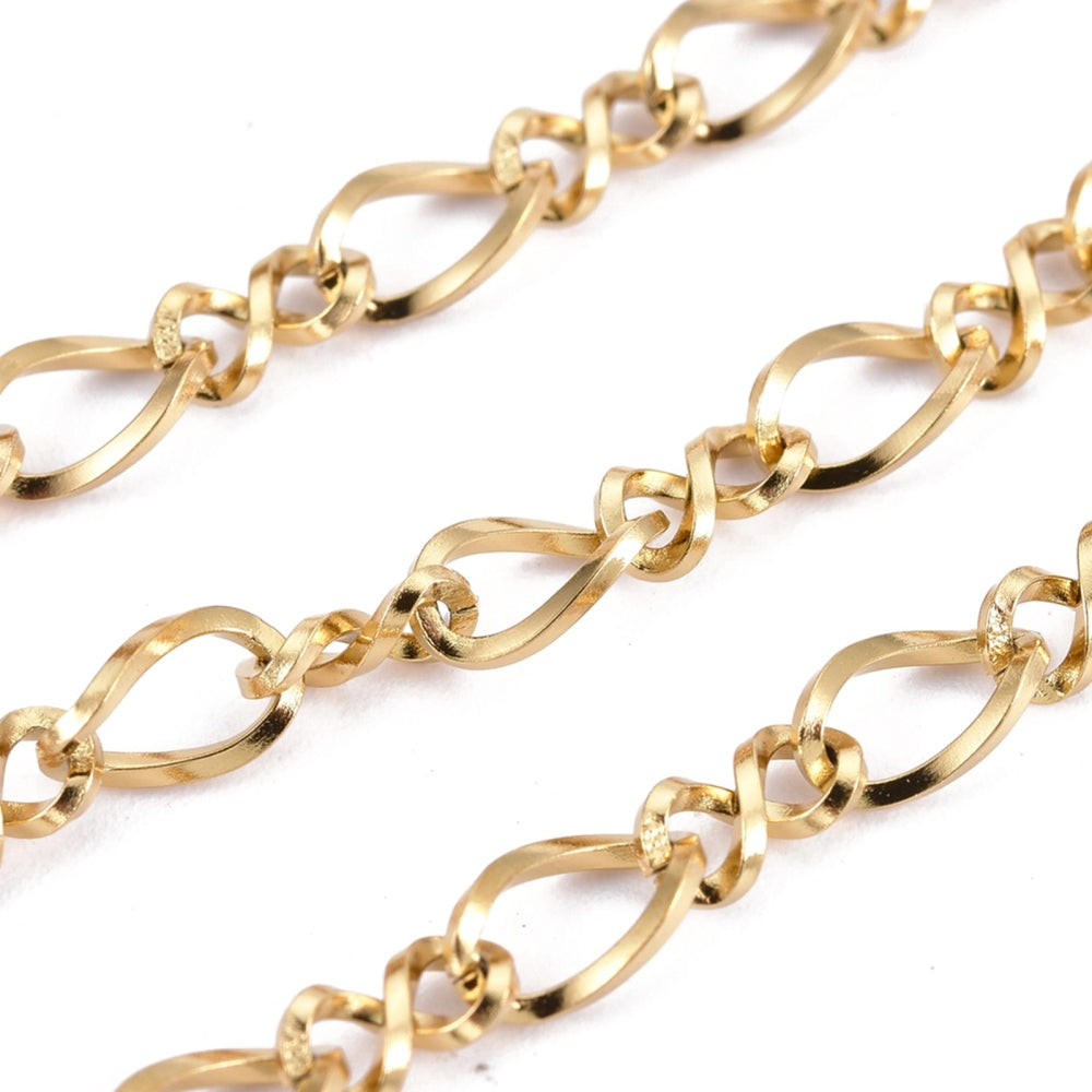 Edelstahlkette 304 Figaro ungeschweißt gold 6x3,5x1mm 5,5x3,5x1mm Ionenplattierung 1m