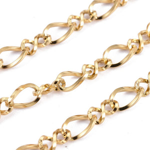 Edelstahlkette 304 Figaro ungeschweißt gold 6x3,5x1mm 5,5x3,5x1mm Ionenplattierung 1m