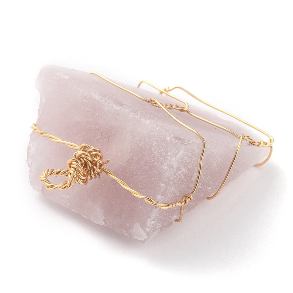 Edelsteine ​​roh Fluorit- Quarzkristall- und Rosenquarzanhänger mit goldenem Draht eingefasst 34~55x27~41x17,5~21mm 3 Stück