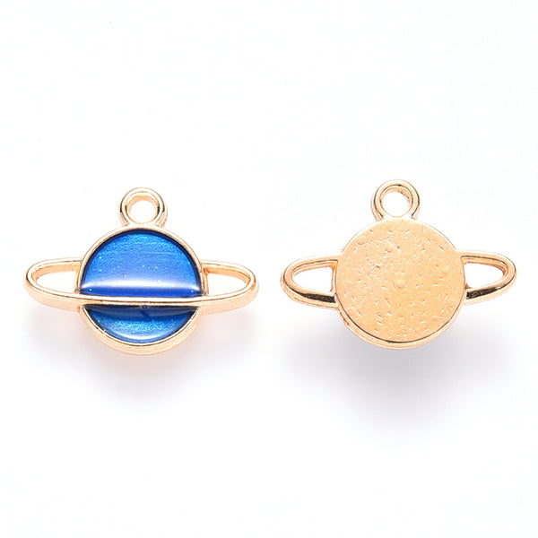 Emaille-Anhänger Planet goldfarben blau 16,5mm 1 Stück