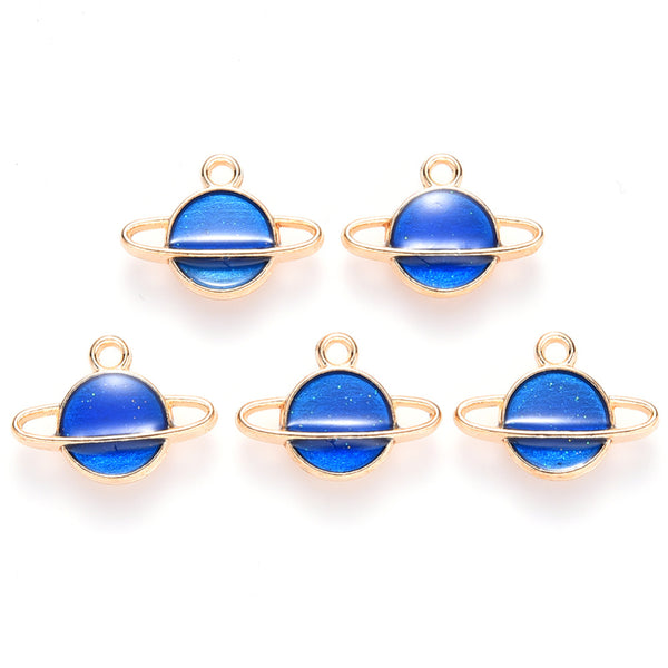 Emaille-Anhänger Planet goldfarben blau 16,5mm 1 Stück