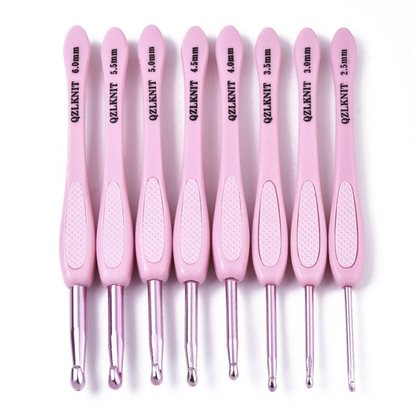 Ergonomisches Häkelnadel-Set mit rosa Griff  8-teilig Aluminium 2,5–6 mm