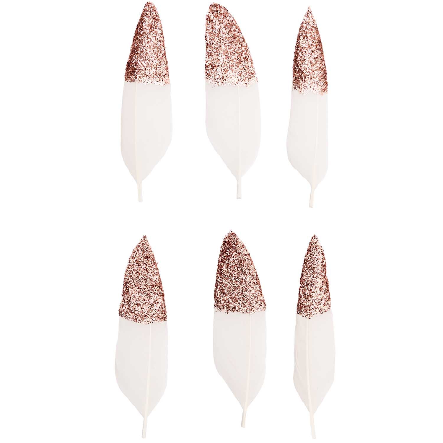 Federn weiß-roségold 8cm 6 Stück