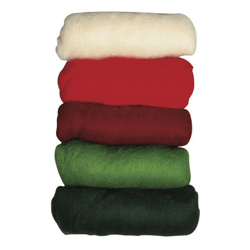 Filzwollen-Set reine Schurwolle/Vlies Weihnachtsfarben 5 Farben à 20g 100g