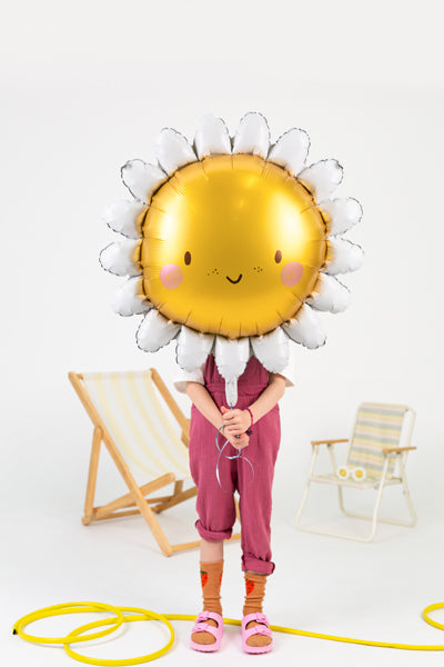 Folienballon Sonne mit Gesicht gelb weiß 90cm