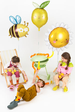 Folienballon Sonne mit Gesicht gelb weiß 90cm