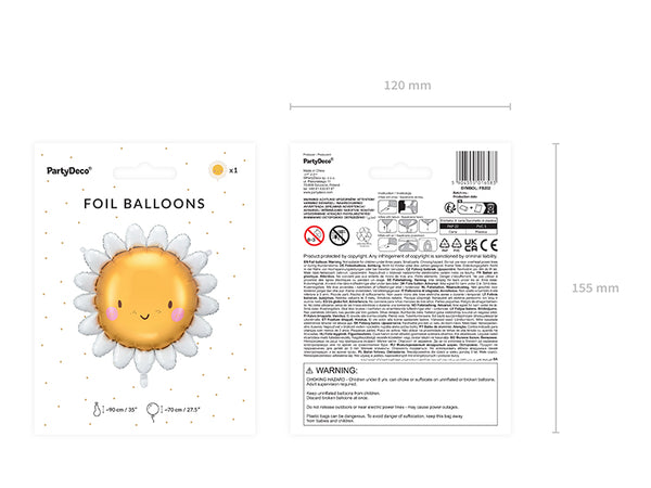 Folienballon Sonne mit Gesicht gelb weiß 90cm
