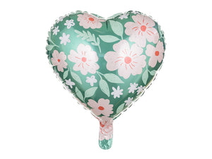 Folienballon Herz mit Blumen rosa grün 45 cm