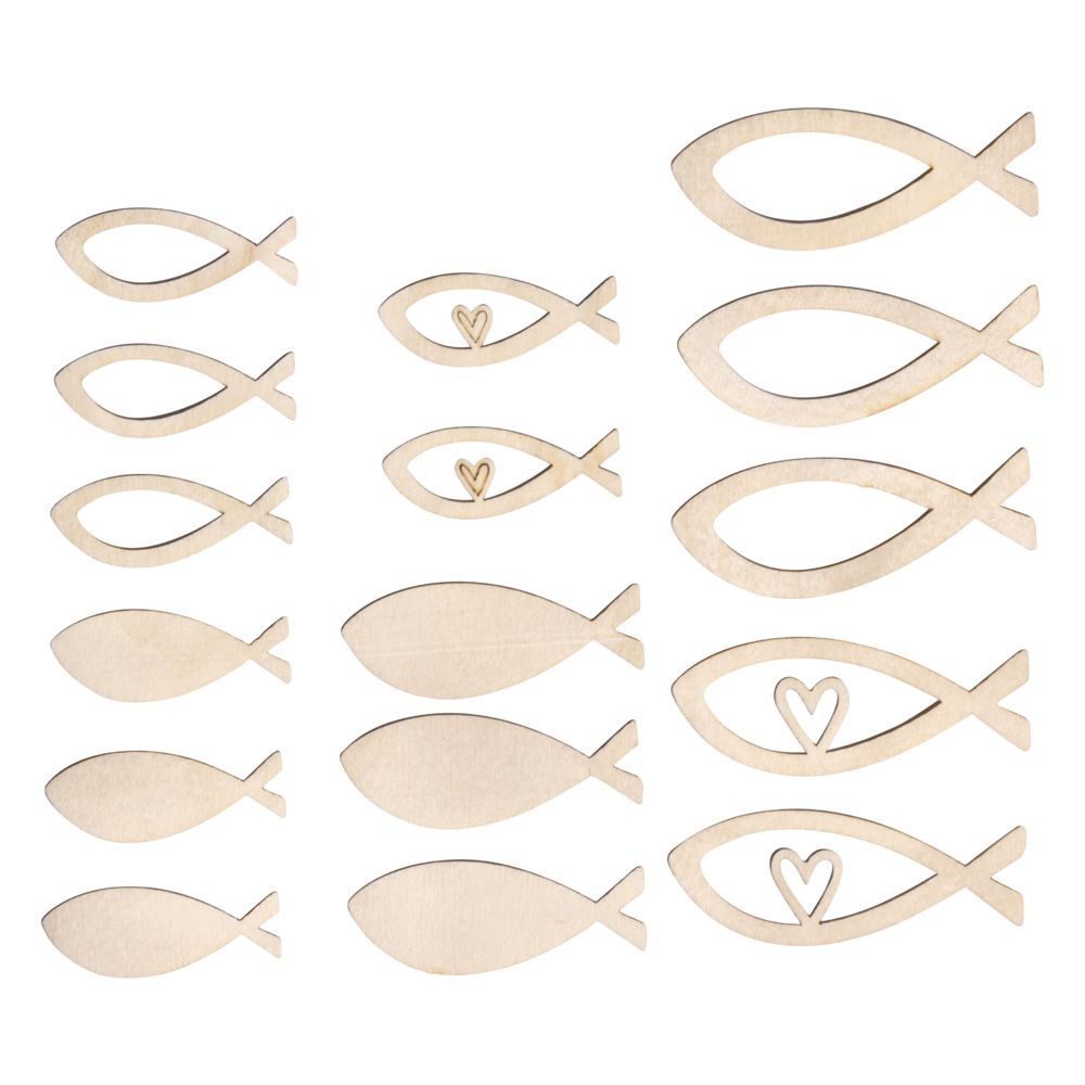 Furnierholz Fische natur 4-6cm Stärke 1mm 16 Stück