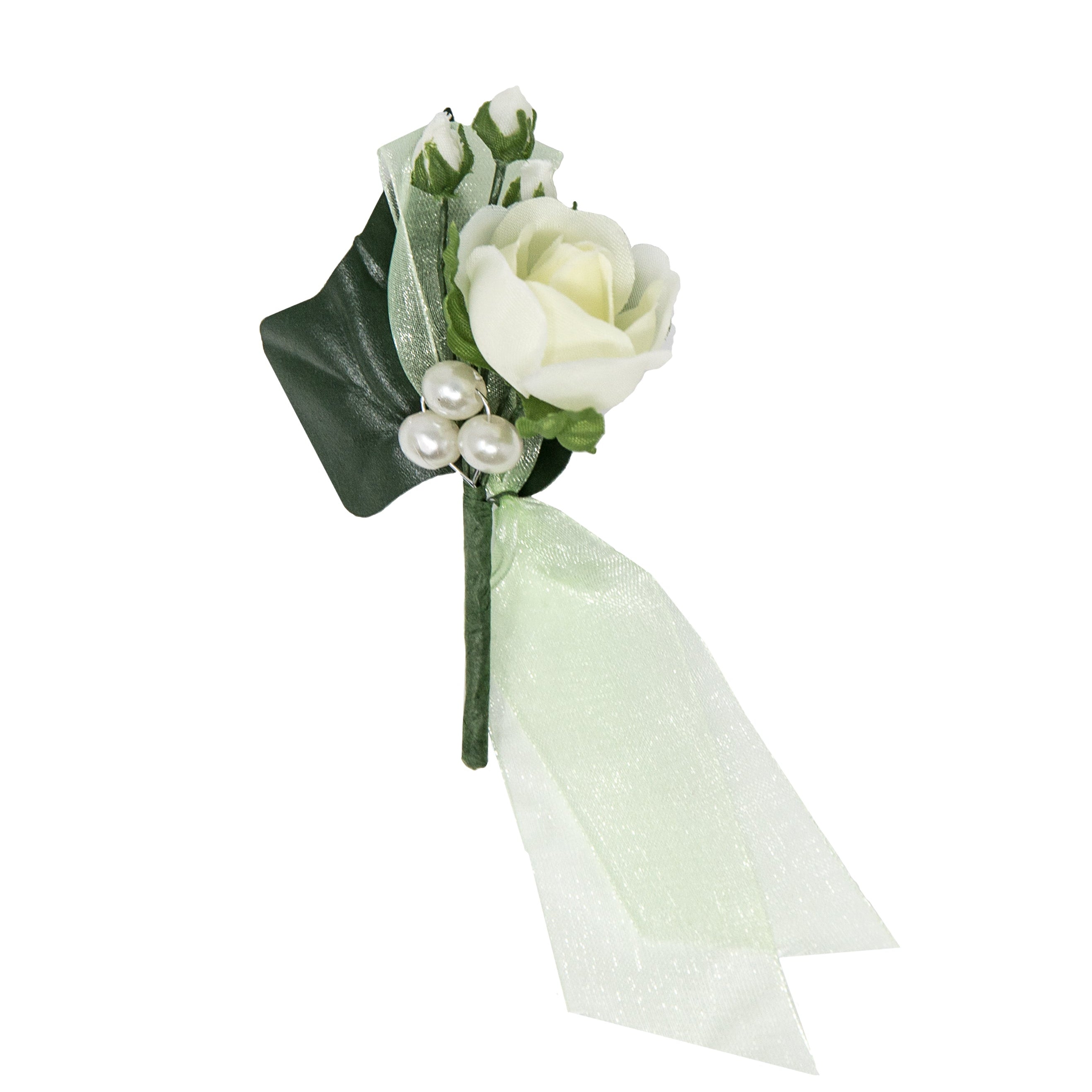 Gästeanstecker mit cremefarbener Rose auf Efeublatt,ca. 10 cm
