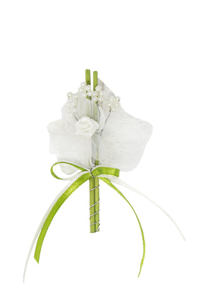 Gästeanstecker Stäbe Perlblumen Tülldior creme Sisalblatt