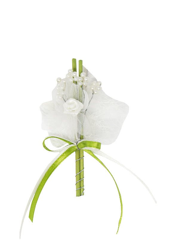 Gästeanstecker Stäbe Perlblumen Tülldior creme Sisalblatt
