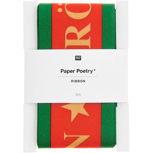 Geschenkband Fröhliche Weihnachten Rot/Gold/Grün 58 mm x 3 m