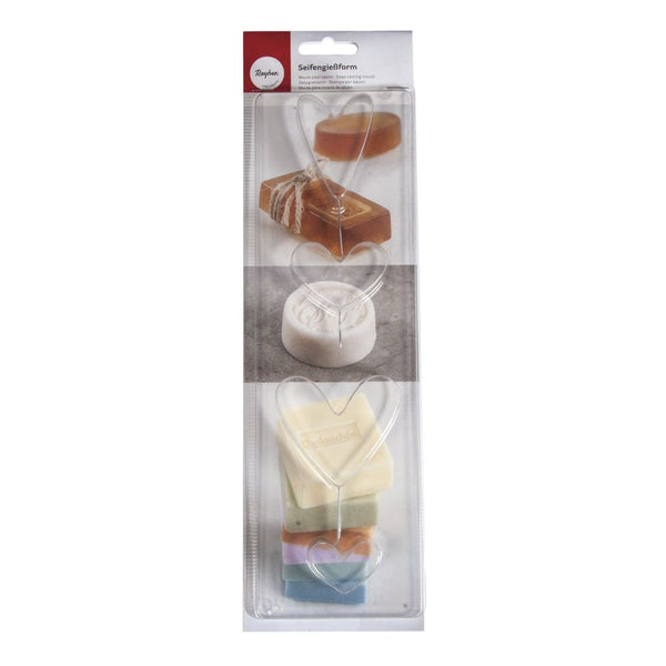 Gießform Seifenblock-Herz PET Kunststoff transparent Tiefe 3cm 4 teilig