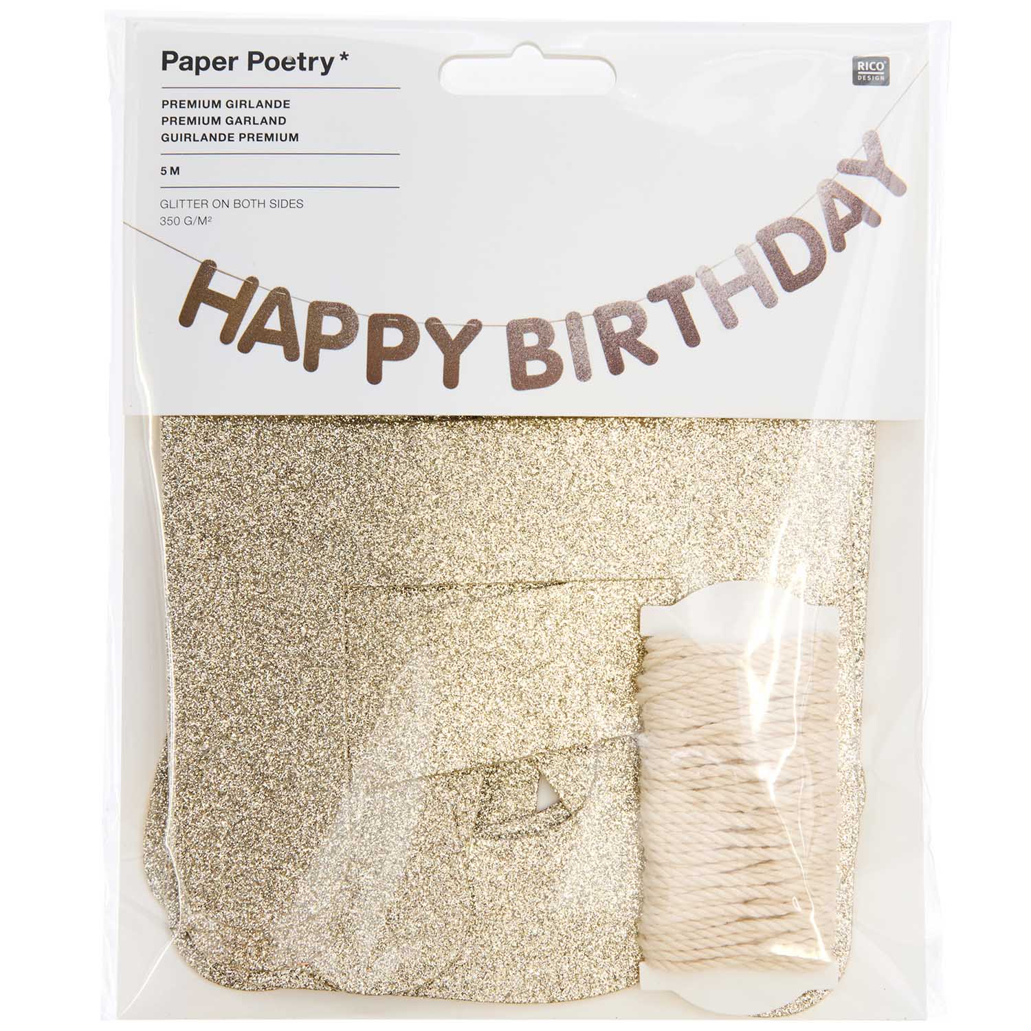 Girlande Happy Birthday Glitter 350g/m² beidseitig beglittert 5m