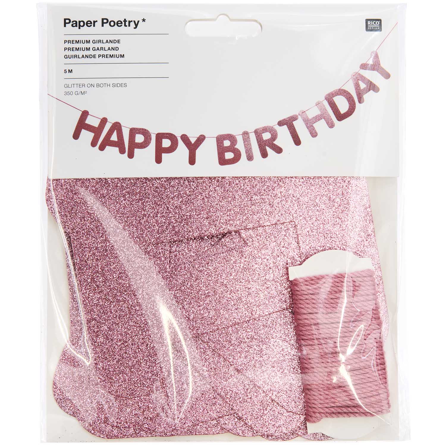 Girlande Happy Birthday Glitter 350g/m² beidseitig beglittert 5m