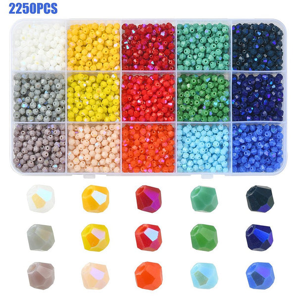 Glasperlen-Set Bicone opak 4x4 mm Loch:0,8 mm 15 Farben 150 Stück/Farbe 2250 Stk