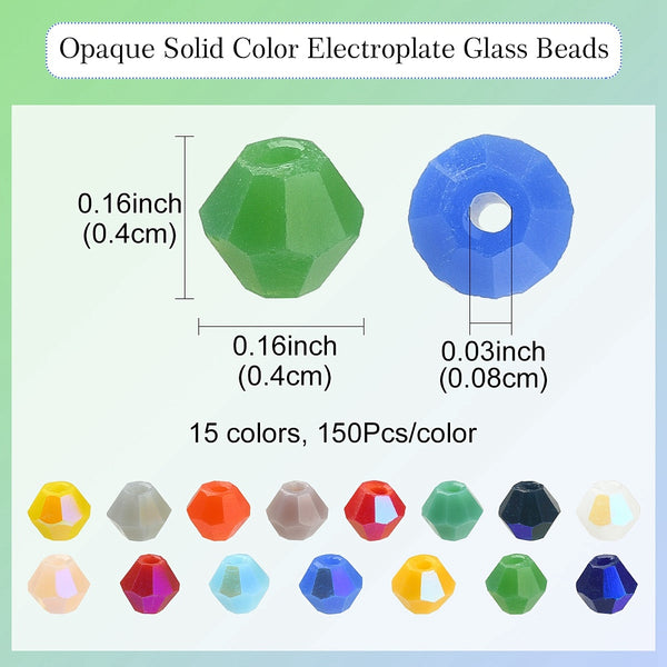 Glasperlen-Set Bicone opak 4x4 mm Loch:0,8 mm 15 Farben 150 Stück/Farbe 2250 Stk