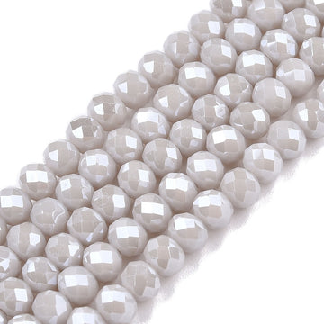 Glasschliffperlen Rondelle facettiert Pearl Luster hellgrau 4x3mm 105 Stück / Strang