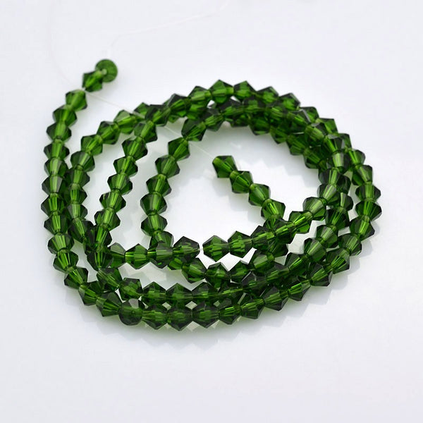 Glasschliffperlen Bicone tannengrün 4mm 150 Stück / Dose