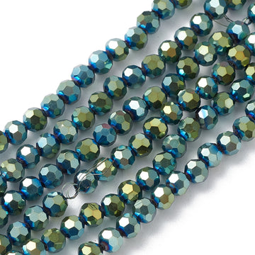 Glasschliffperlen rund Aqua-Green facettiert electroplate 4x3mm 85 Stück / Dose