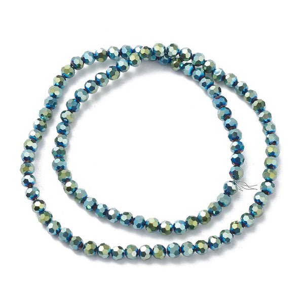Glasschliffperlen rund Aqua-Green facettiert electroplate 4x3mm 85 Stück / Dose