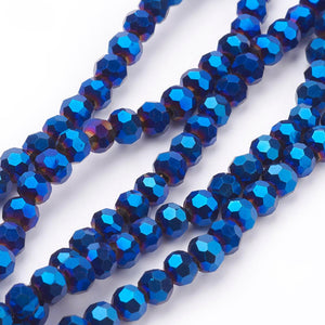 Glasschliffperlen rund Ultra-Blue facettiert electroplate 4mm 85 Stück / Dose