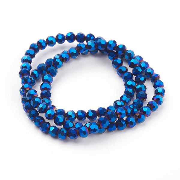 Glasschliffperlen rund Ultra-Blue facettiert electroplate 4mm 85 Stück / Dose