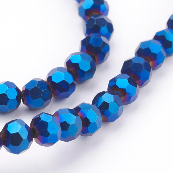 Glasschliffperlen rund Ultra-Blue facettiert electroplate 4mm 85 Stück / Dose
