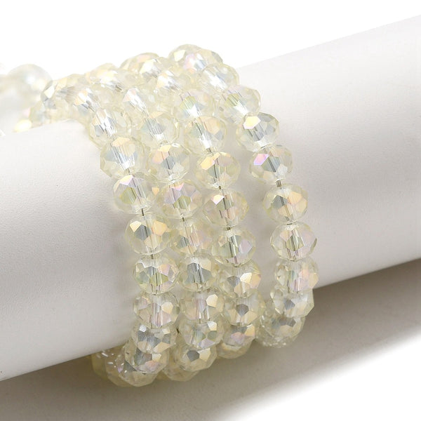 Glasschliffperlen Abacus AB beige transparent 6x4mm 85 Stück