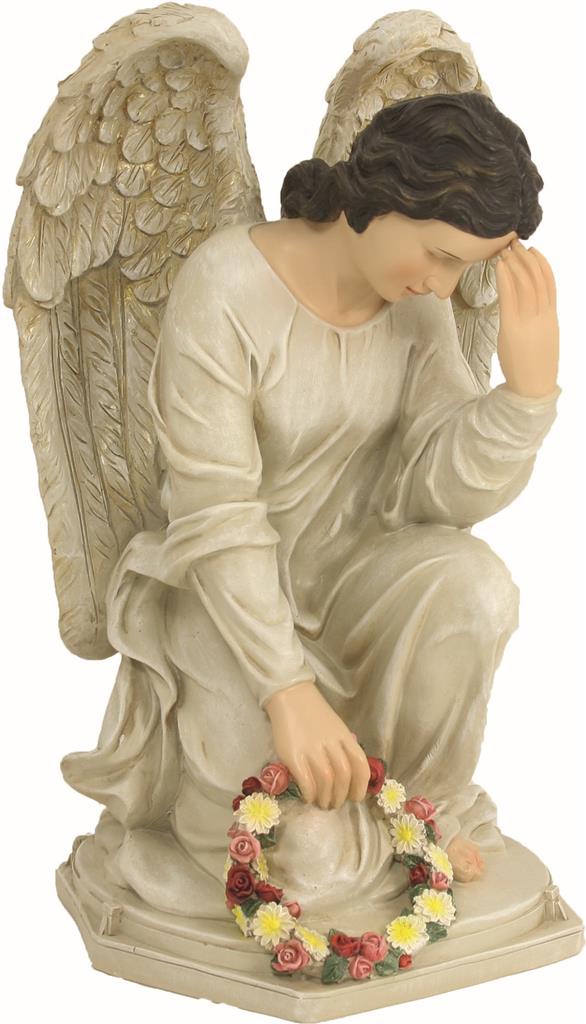Grabengel Engel betend mit Blumenkranz 40,5cm