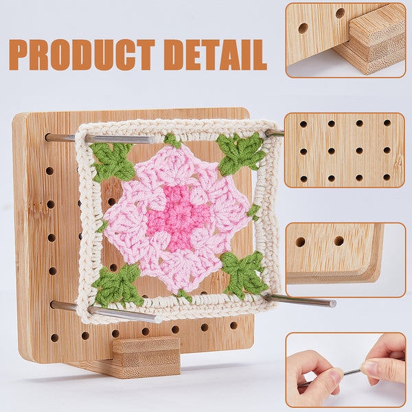 Granny Square Spanner Häkelblocker aus Bambus mit Edelstahlstiften 10x10x1,5cm