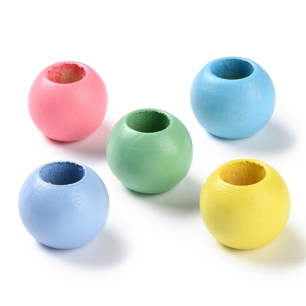 Großloch-Holzperlen Pastell Mix Loch 10mm Ø20mm 30 Stück