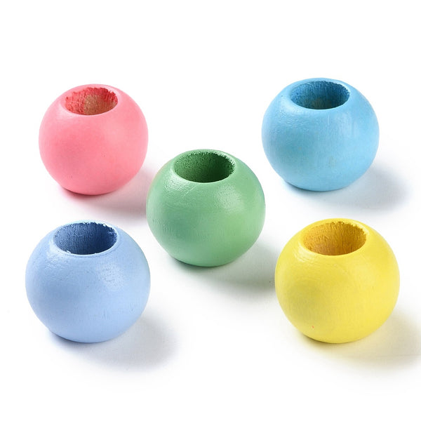 Großloch-Holzperlen Pastell Mix Loch 10mm Ø20mm 30 Stück