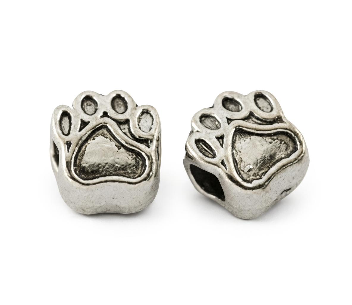 Großlochperle Metall, Pfote, 11x8mm, antiksilber, pro Stück