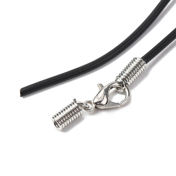 Kautschuk-Halsband Kette schwarz 1,5mm mit silberfarbenem Metallverschluss 45cm