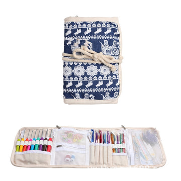 Häkelnadel-Etui blau– Organizer-Tasche für Strick- & Häkelzubehör aus Stoff 19x12cm