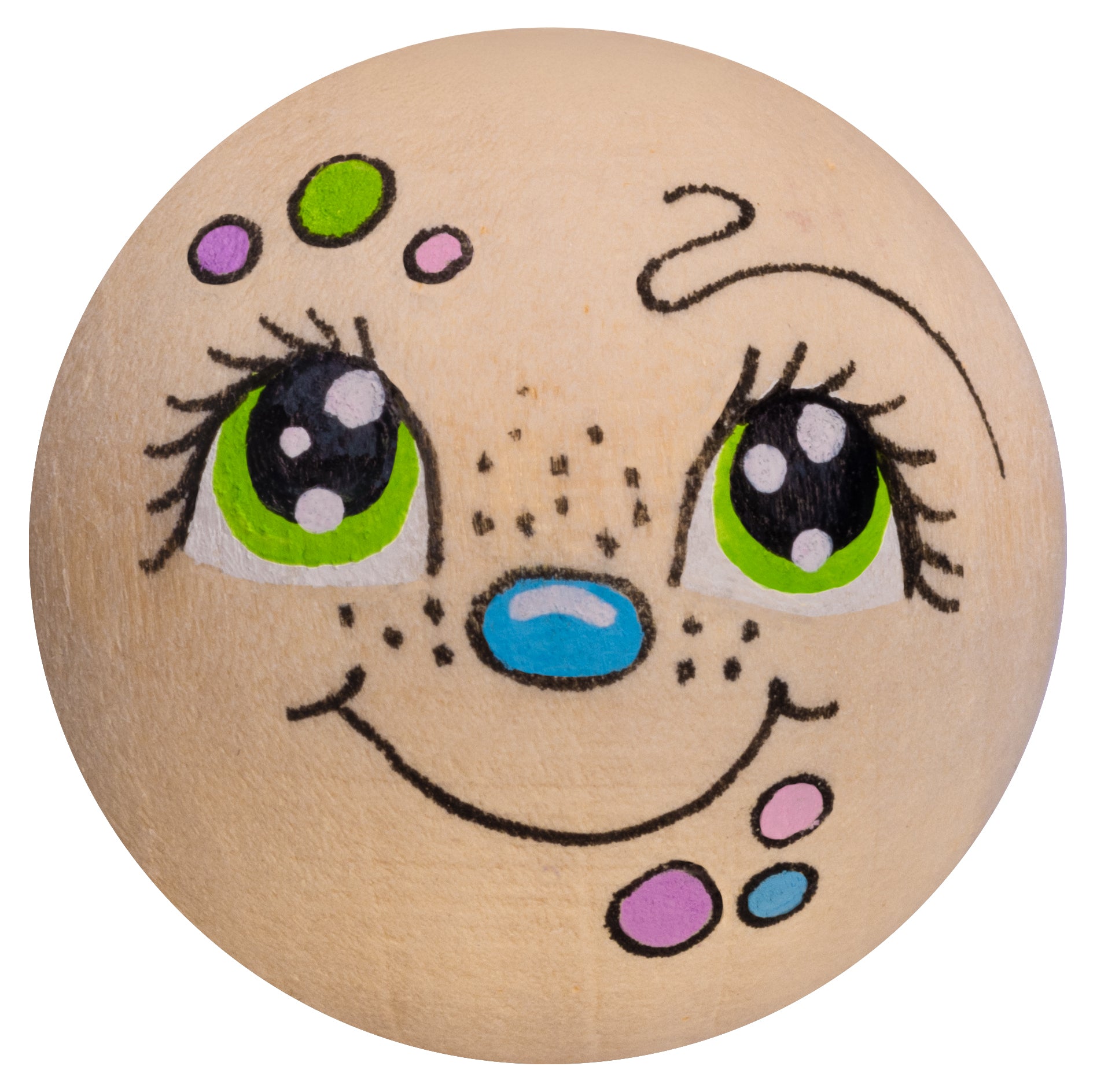 Handbemaltes Holzköpfchen Clown bunte Punkte