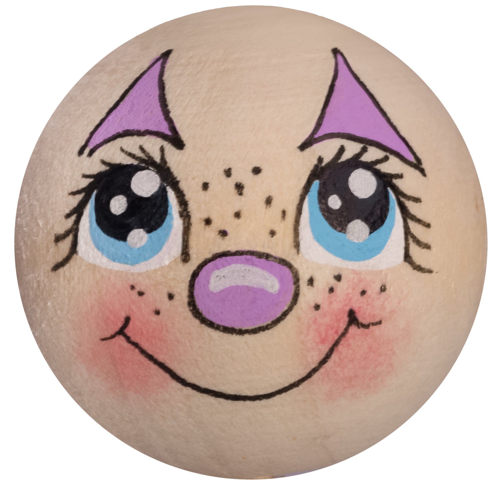 Handbemaltes Holzköpfchen Clown lila blaue Augen