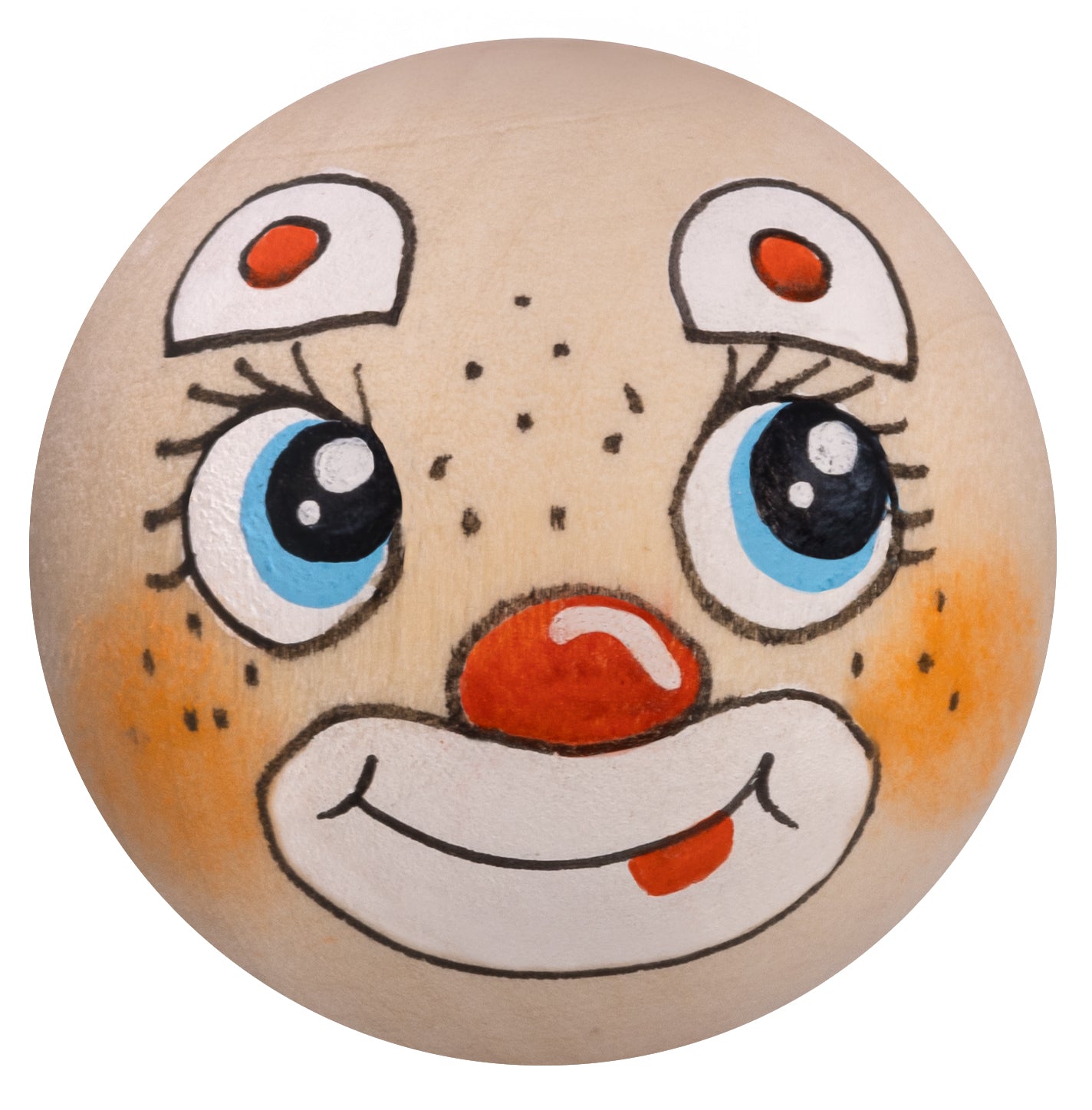 Handbemaltes Holzköpfchen Clown orange blaue Augen