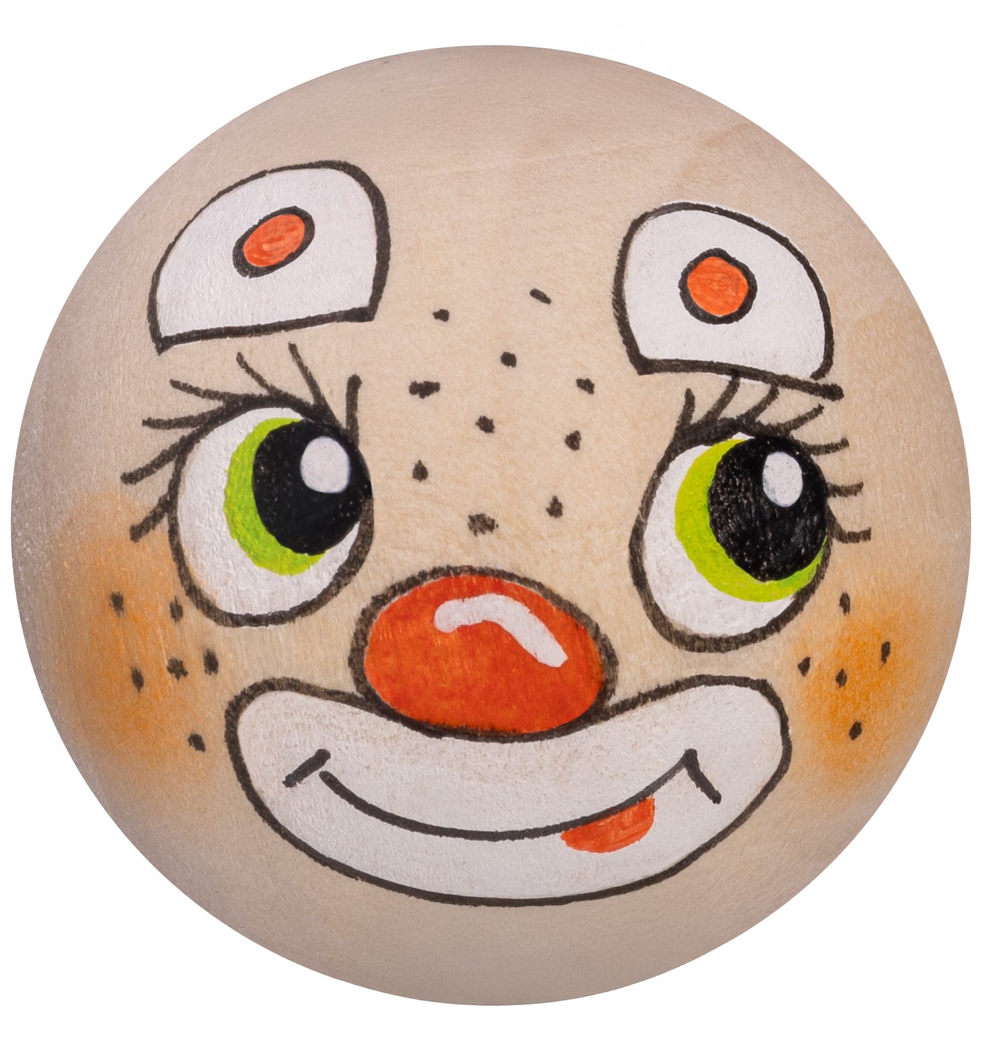 Handbemaltes Holzköpfchen Clown orange grüne Augen