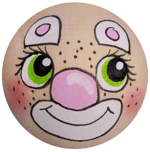 Handbemaltes Holzköpfchen Clown rosa große Nase grün Augen