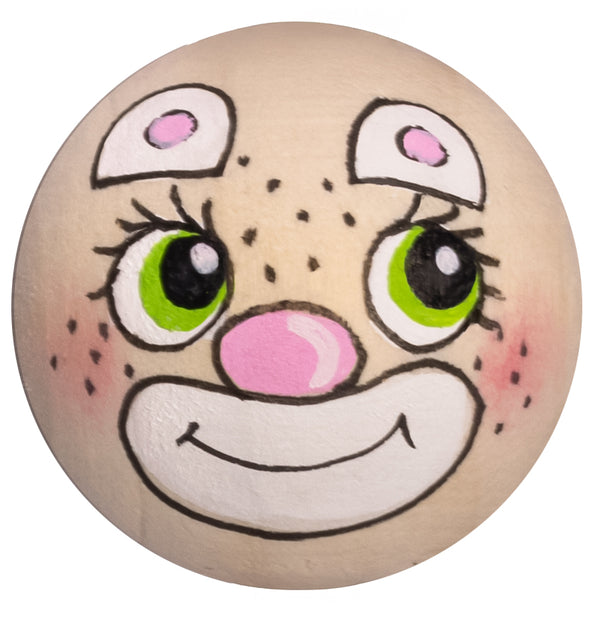 Handbemaltes Holzköpfchen Clown rosa kleine Nase grün Augen