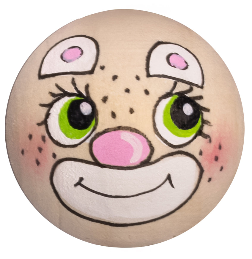 Handbemaltes Holzköpfchen Clown rosa kleine Nase grün Augen