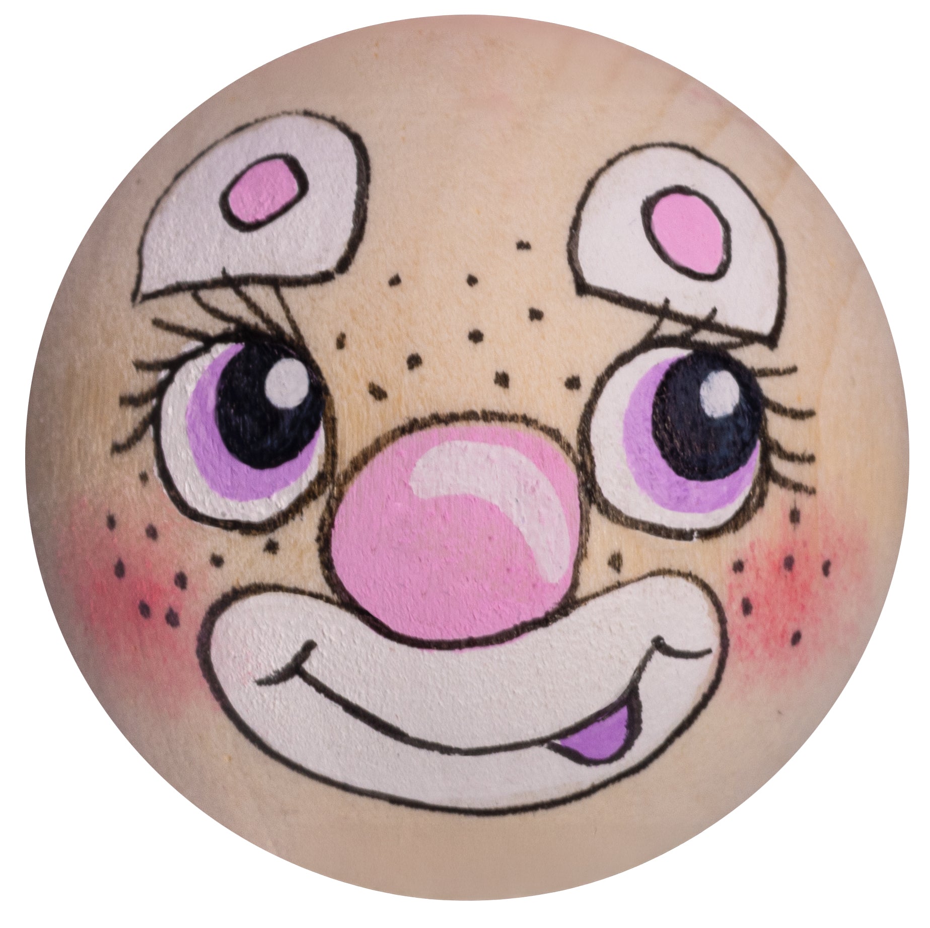 Handbemaltes Holzköpfchen Clown rosa lila Augen