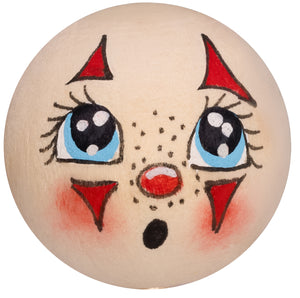 Handbemaltes Holzköpfchen Clown rot mit blauen Augen