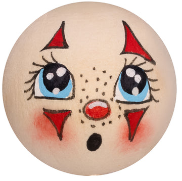 Handbemaltes Holzköpfchen Clown rot mit blauen Augen